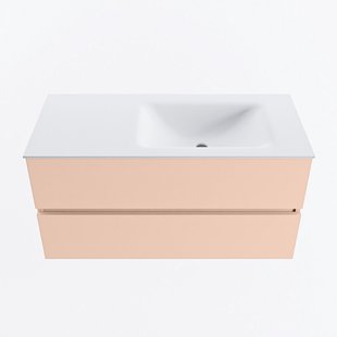 MONDIAZ VICA 100cm badmeubel onderkast Rosee 2 lades. Wastafel CLOUD rechts zonder kraangat, kleur Talc.