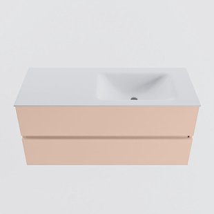 MONDIAZ VICA 110cm badmeubel onderkast Rosee 2 lades. Wastafel CLOUD rechts zonder kraangat, kleur Talc.