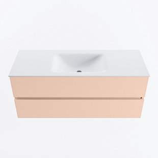 MONDIAZ VICA 120cm badmeubel onderkast Rosee 2 lades. Wastafel CLOUD midden zonder kraangat, kleur Talc.