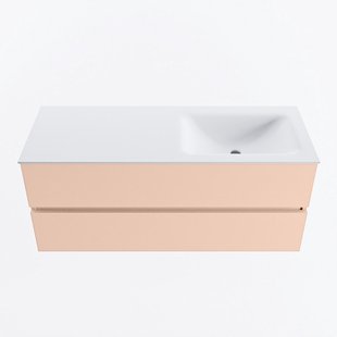 MONDIAZ VICA 120cm badmeubel onderkast Rosee 2 lades. Wastafel CLOUD rechts zonder kraangat, kleur Talc.