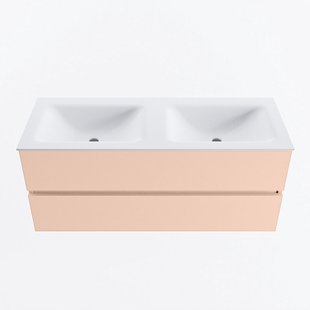 MONDIAZ VICA 120cm badmeubel onderkast Rosee 2 lades. Wastafel CLOUD dubbel zonder kraangat, kleur Talc.