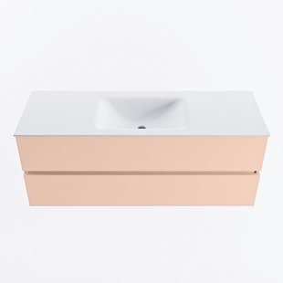 MONDIAZ VICA 130cm badmeubel onderkast Rosee 2 lades. Wastafel CLOUD midden 1 kraangat, kleur Talc.