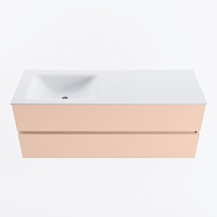 MONDIAZ VICA 130cm badmeubel onderkast Rosee 2 lades. Wastafel CLOUD links 1 kraangat, kleur Talc.