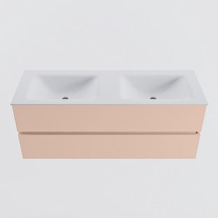 MONDIAZ VICA 130cm badmeubel onderkast Rosee 2 lades. Wastafel CLOUD dubbel 2 kraangaten, kleur Talc.