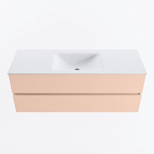 MONDIAZ VICA 130cm badmeubel onderkast Rosee 2 lades. Wastafel CLOUD midden zonder kraangat, kleur Talc.