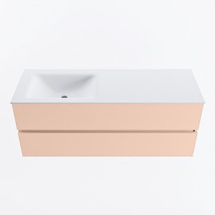 MONDIAZ VICA 130cm badmeubel onderkast Rosee 2 lades. Wastafel CLOUD links zonder kraangat, kleur Talc.