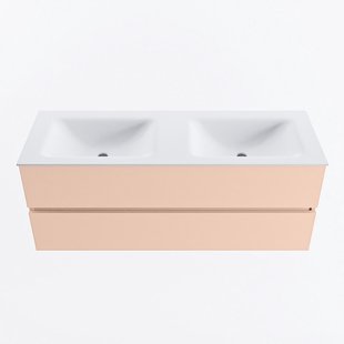 MONDIAZ VICA 130cm badmeubel onderkast Rosee 2 lades. Wastafel CLOUD dubbel zonder kraangat, kleur Talc.