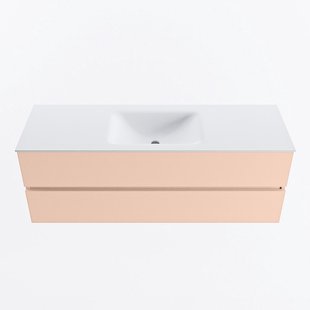 MONDIAZ VICA 140cm badmeubel onderkast Rosee 2 lades. Wastafel CLOUD midden 1 kraangat, kleur Talc.