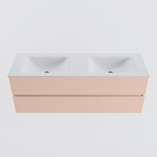 MONDIAZ VICA 140cm badmeubel onderkast Rosee 2 lades. Wastafel CLOUD dubbel 2 kraangaten, kleur Talc.