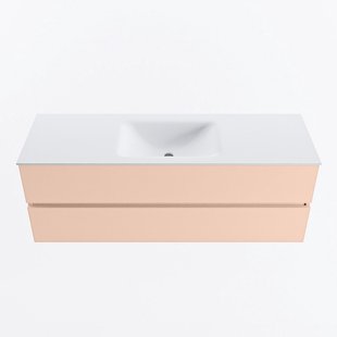 MONDIAZ VICA 140cm badmeubel onderkast Rosee 2 lades. Wastafel CLOUD midden zonder kraangat, kleur Talc.