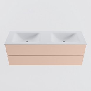 MONDIAZ VICA 140cm badmeubel onderkast Rosee 2 lades. Wastafel CLOUD dubbel zonder kraangat, kleur Talc.