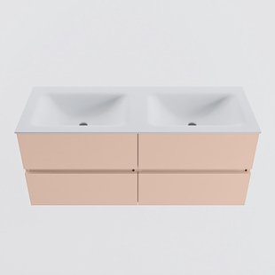 MONDIAZ VICA 120cm badmeubel onderkast Rosee 4 lades. Wastafel CLOUD dubbel 2 kraangaten, kleur Talc.