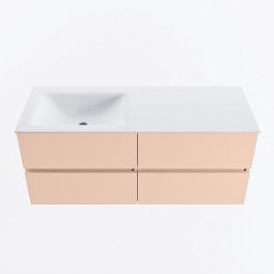 MONDIAZ VICA 120cm badmeubel onderkast Rosee 4 lades. Wastafel CLOUD links zonder kraangat, kleur Talc.