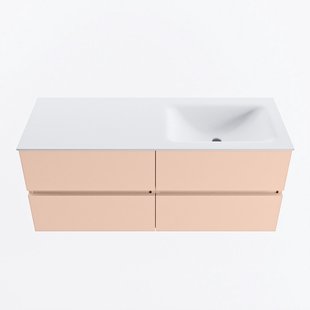 MONDIAZ VICA 120cm badmeubel onderkast Rosee 4 lades. Wastafel CLOUD rechts zonder kraangat, kleur Talc.