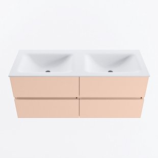 MONDIAZ VICA 120cm badmeubel onderkast Rosee 4 lades. Wastafel CLOUD dubbel zonder kraangat, kleur Talc.