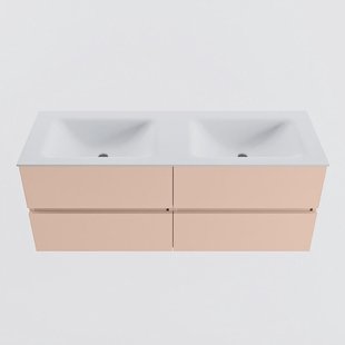 MONDIAZ VICA 130cm badmeubel onderkast Rosee 4 lades. Wastafel CLOUD dubbel 2 kraangaten, kleur Talc.