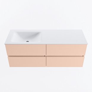 MONDIAZ VICA 130cm badmeubel onderkast Rosee 4 lades. Wastafel CLOUD links zonder kraangat, kleur Talc.