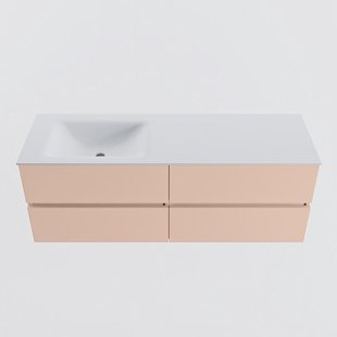 MONDIAZ VICA 140cm badmeubel onderkast Rosee 4 lades. Wastafel CLOUD links 1 kraangat, kleur Talc.