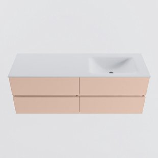 MONDIAZ VICA 140cm badmeubel onderkast Rosee 4 lades. Wastafel CLOUD rechts 1 kraangat, kleur Talc.