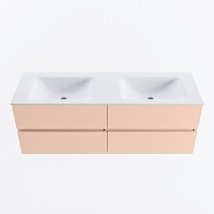 MONDIAZ VICA 140cm badmeubel onderkast Rosee 4 lades. Wastafel CLOUD dubbel 2 kraangaten, kleur Talc.