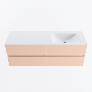 MONDIAZ VICA 140cm badmeubel onderkast Rosee 4 lades. Wastafel CLOUD rechts zonder kraangat, kleur Talc.