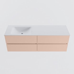 MONDIAZ VICA 150cm badmeubel onderkast Rosee 4 lades. Wastafel CLOUD links zonder kraangat, kleur Talc.