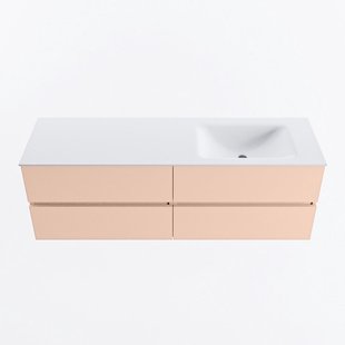 MONDIAZ VICA 150cm badmeubel onderkast Rosee 4 lades. Wastafel CLOUD rechts zonder kraangat, kleur Talc.