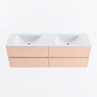 MONDIAZ VICA 150cm badmeubel onderkast Rosee 4 lades. Wastafel CLOUD dubbel zonder kraangat, kleur Talc.