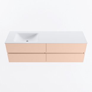 MONDIAZ VICA 160cm badmeubel onderkast Rosee 4 lades. Wastafel CLOUD links zonder kraangat, kleur Talc.