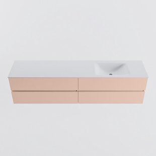 MONDIAZ VICA 200cm badmeubel onderkast Rosee 4 lades. Wastafel CLOUD rechts 1 kraangat, kleur Talc.