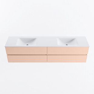 MONDIAZ VICA 200cm badmeubel onderkast Rosee 4 lades. Wastafel CLOUD dubbel 2 kraangaten, kleur Talc.