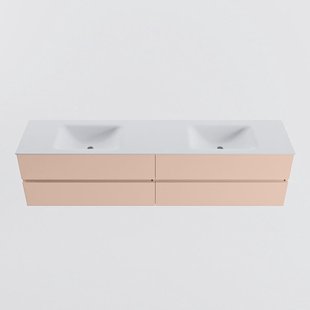 MONDIAZ VICA 200cm badmeubel onderkast Rosee 4 lades. Wastafel CLOUD dubbel zonder kraangat, kleur Talc.