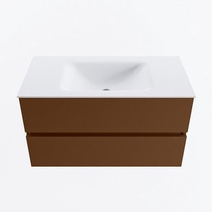 MONDIAZ VICA 90cm badmeubel onderkast Rust 2 lades. Wastafel CLOUD midden 1 kraangat, kleur Talc.