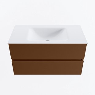 MONDIAZ VICA 90cm badmeubel onderkast Rust 2 lades. Wastafel CLOUD midden zonder kraangat, kleur Talc.