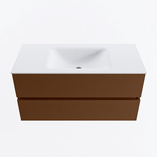 MONDIAZ VICA 100cm badmeubel onderkast Rust 2 lades. Wastafel CLOUD midden 1 kraangat, kleur Talc.