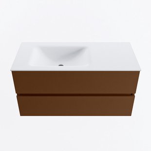 MONDIAZ VICA 100cm badmeubel onderkast Rust 2 lades. Wastafel CLOUD links 1 kraangat, kleur Talc.