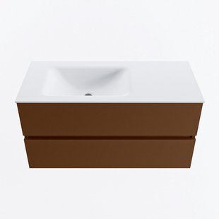 MONDIAZ VICA 100cm badmeubel onderkast Rust 2 lades. Wastafel CLOUD links zonder kraangat, kleur Talc.