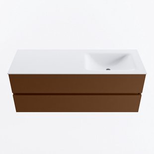 MONDIAZ VICA 130cm badmeubel onderkast Rust 2 lades. Wastafel CLOUD rechts zonder kraangat, kleur Talc.