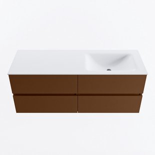 MONDIAZ VICA 130cm badmeubel onderkast Rust 4 lades. Wastafel CLOUD rechts zonder kraangat, kleur Talc.