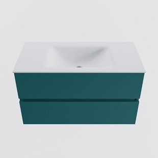 MONDIAZ VICA 90cm badmeubel onderkast Smag 2 lades. Wastafel CLOUD midden 1 kraangat, kleur Talc.