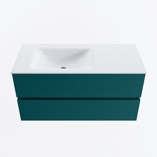 MONDIAZ VICA 100cm badmeubel onderkast Smag 2 lades. Wastafel CLOUD links zonder kraangat, kleur Talc.