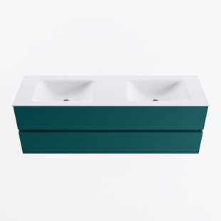 MONDIAZ VICA 150cm badmeubel onderkast Smag 2 lades. Wastafel CLOUD dubbel zonder kraangat, kleur Talc.