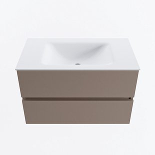 MONDIAZ VICA 80cm badmeubel onderkast Smoke 2 lades. Wastafel CLOUD midden zonder kraangat, kleur Talc.