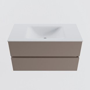 MONDIAZ VICA 90cm badmeubel onderkast Smoke 2 lades. Wastafel CLOUD midden 1 kraangat, kleur Talc.