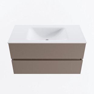 MONDIAZ VICA 90cm badmeubel onderkast Smoke 2 lades. Wastafel CLOUD midden zonder kraangat, kleur Talc.