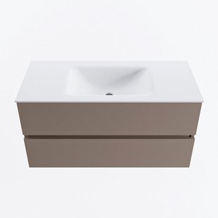 MONDIAZ VICA 100cm badmeubel onderkast Smoke 2 lades. Wastafel CLOUD midden 1 kraangat, kleur Talc.