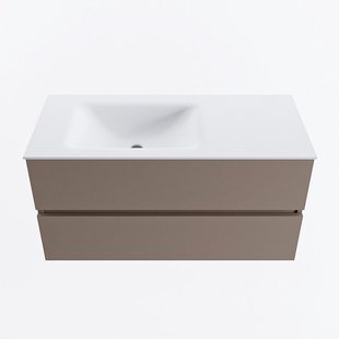 MONDIAZ VICA 100cm badmeubel onderkast Smoke 2 lades. Wastafel CLOUD links 1 kraangat, kleur Talc.