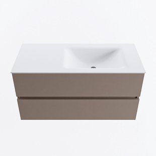 MONDIAZ VICA 100cm badmeubel onderkast Smoke 2 lades. Wastafel CLOUD rechts 1 kraangat, kleur Talc.