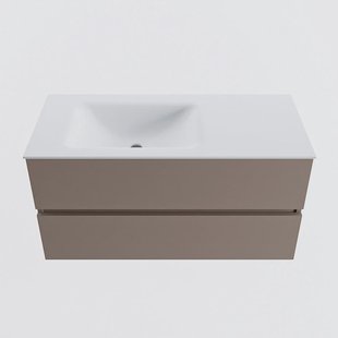 MONDIAZ VICA 100cm badmeubel onderkast Smoke 2 lades. Wastafel CLOUD links zonder kraangat, kleur Talc.