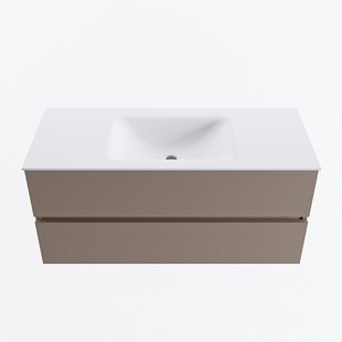 MONDIAZ VICA 110cm badmeubel onderkast Smoke 2 lades. Wastafel CLOUD midden 1 kraangat, kleur Talc.